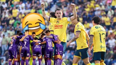 Futbolistas del América y Mazatlán y emoji riendo/ Foto Daniel Rosales Press Sport.