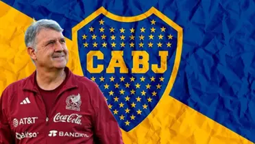 Gerardo Martino junto al escudo de Boca Juniors / FOTO SOPITAS