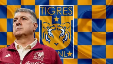 Gerardo Martino junto al escudo de Tigres