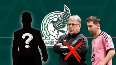 Gerardo Martino, Lionel Messi y silueta de entrenador con signo de interrogación/ Foto Pinterst.