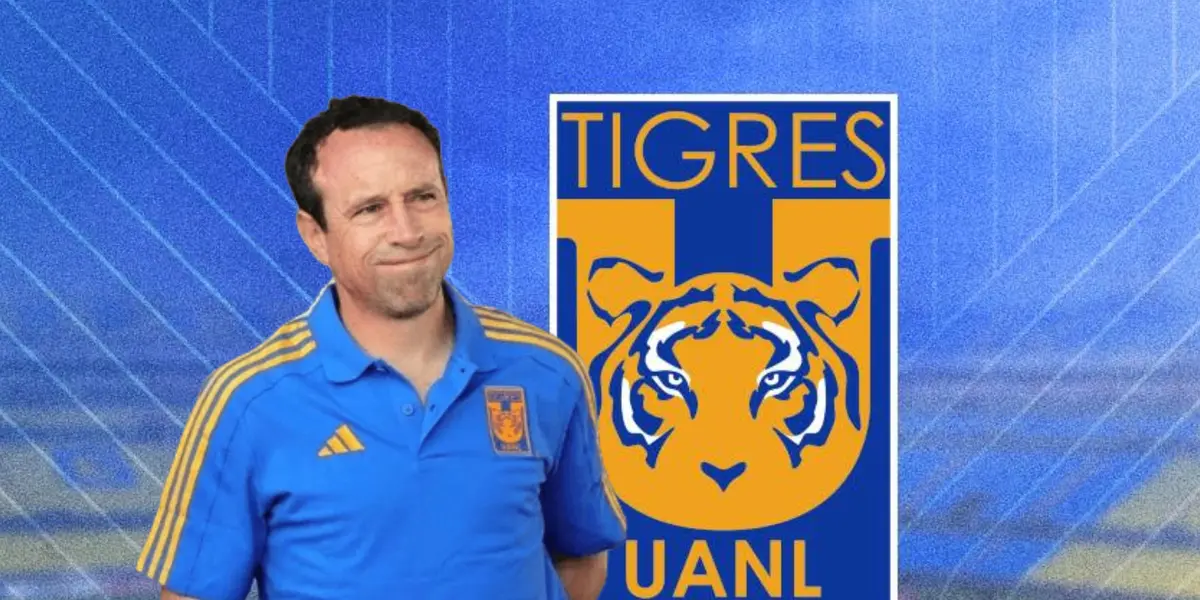 Gerardo Torrado sonriente y escudo de Tigres/Foto Cruz Azul.