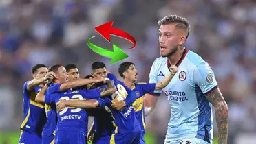 Gonzalo Piovi, fecha roja y verde y jugadores de Boca Juniors celebrando/Foto Superlíder.