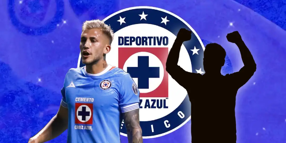 Gonzalo Piovi y silueta de futbolista con manos arriba/ Foto Cruz Azul.