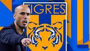 Guido Pizarro junto al escudo de Tigres / FOTO LA RAZÓN MÉXICO