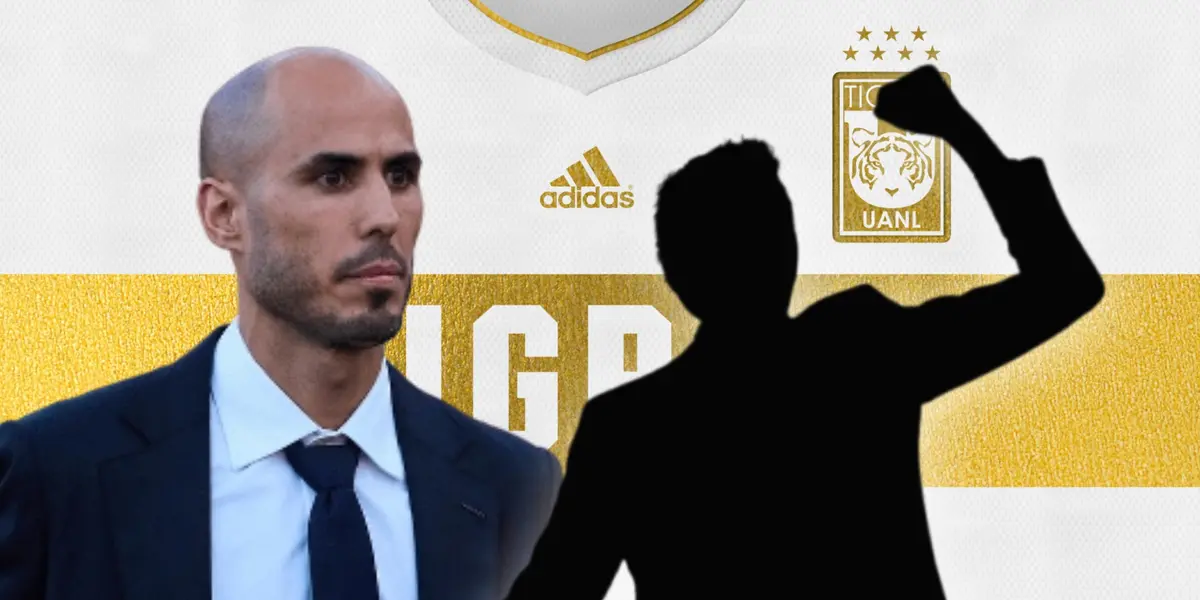 Guido Pizarro y silueta de entrenador con la mano alzada/ Foto Tigres.