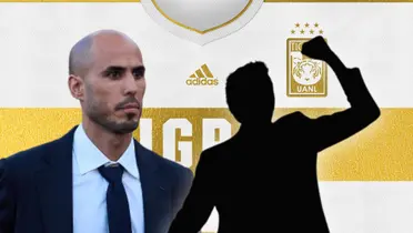 Guido Pizarro y silueta de entrenador con la mano alzada/ Foto Tigres.