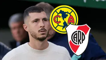 Guido Rodríguez y escudos del América y River Plate/Foto Marca.