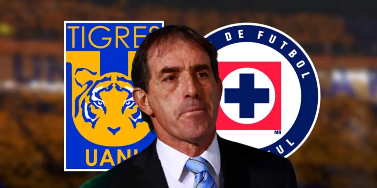 Guillermo Almada junto a los escudos de Tigres y Cruz Azul / FOTO FOX SPORTS