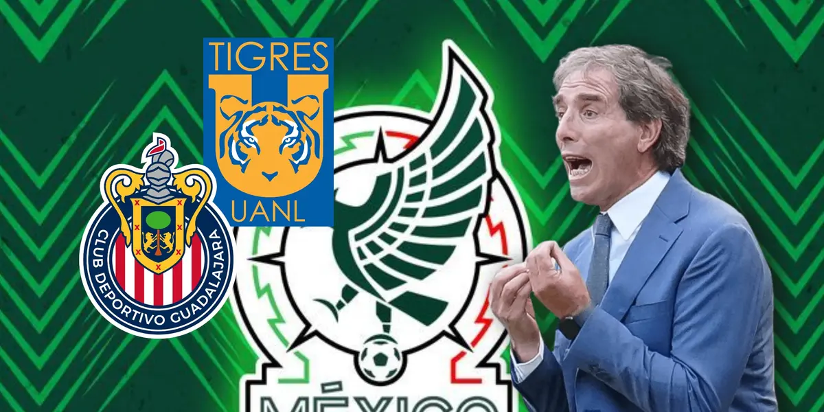 Guillermo Almada reclamando, escudos de Selección Mexicana, Tigres y Chivas/Foto Pinterest.