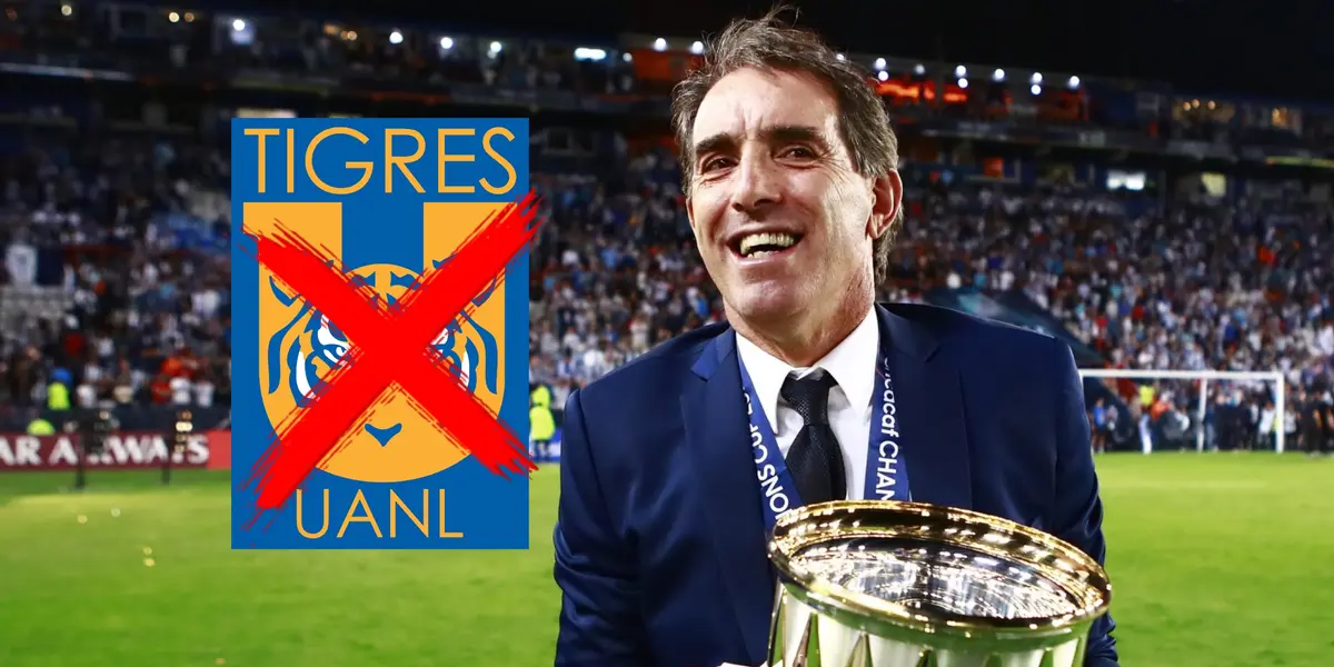 Guillermo Almada y escudo de Tigres con cruz/Foto ESTO.