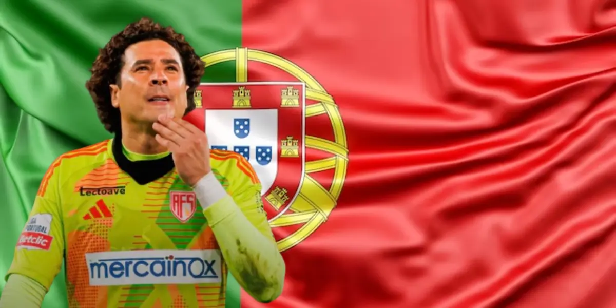 Guillermo Ochoa junto a bandera de Portugal / FOTO X