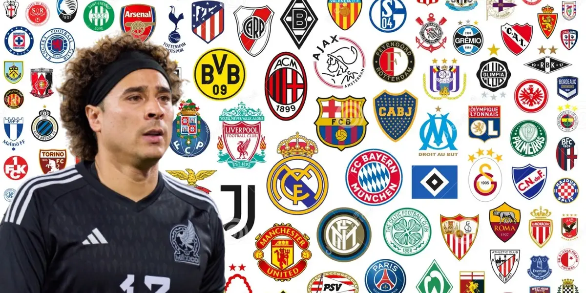 Guillermo Ochoa junto a escudos de clubes del mundo / FOTO TUDN