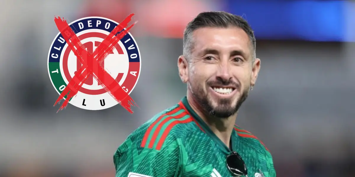 Héctor Herrera junto al escudo del Toluca / FOTO HIDALGO SPORTS