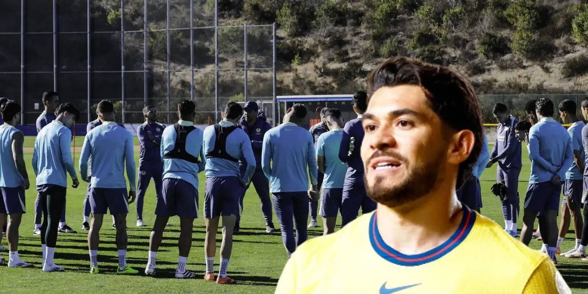 Henry Martín y jugadores de las Águilas detrás/Foto Club América.