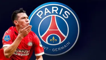 Hirving Lozano junto al escudo del Paris Saint Germain / FOTO INSTAGRAM