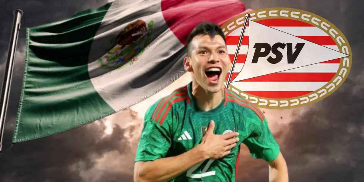 Hirving Lozano junto al escudo del PSV Eindhoven / FOTO JUAN FÚTBOL