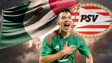 Hirving Lozano junto al escudo del PSV Eindhoven / FOTO JUAN FÚTBOL