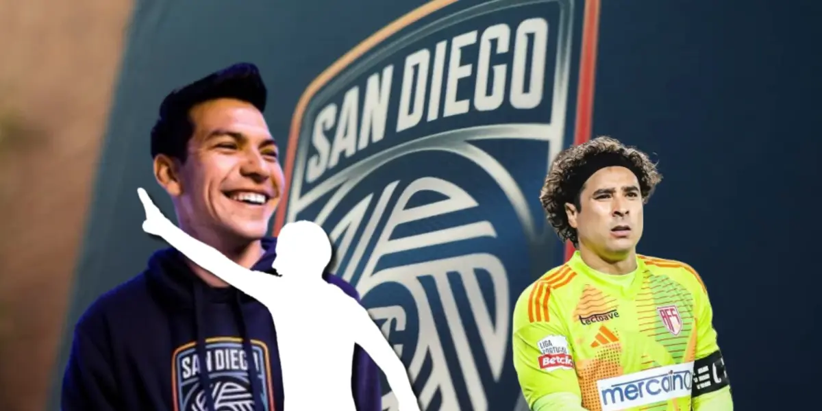 Hirving Lozano, silueta de portero y Guillermo Ochoa/Foto San Diego.