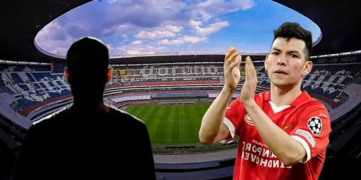 Hirving Lozano y en el fondo el Estadio Azteca / Foto EFE