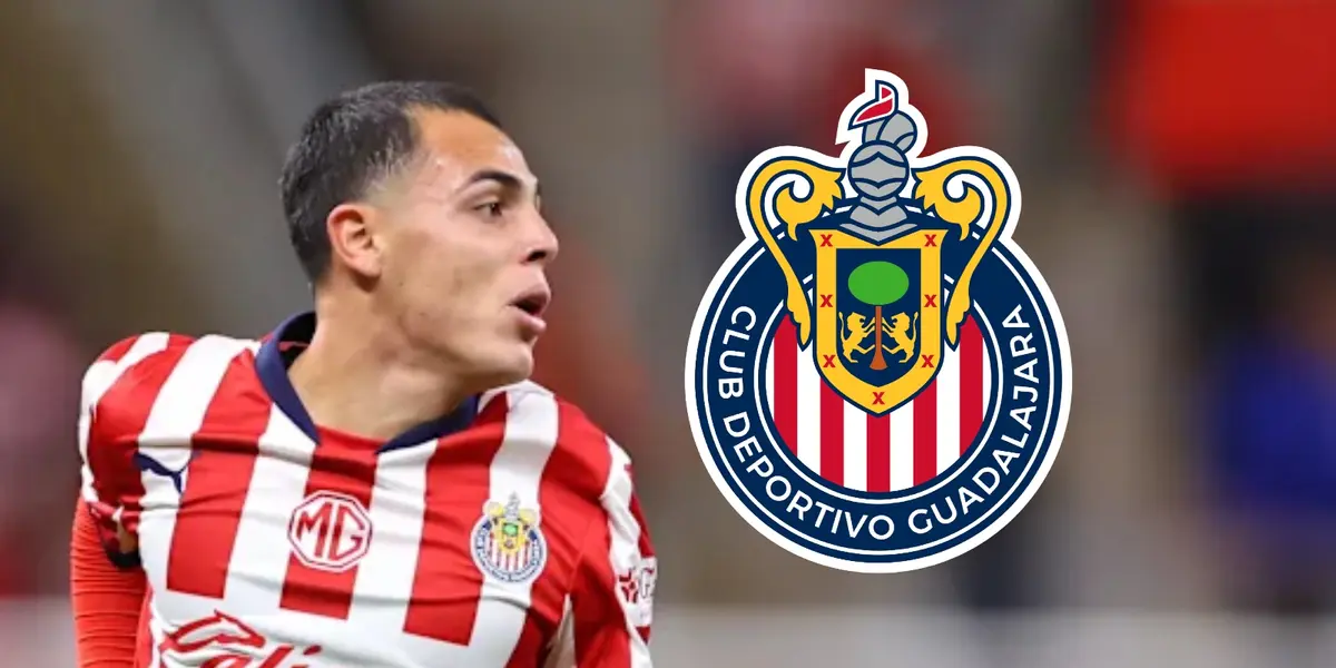 Hugo Camberos junto al escudo de Chivas / FOTO 90 MIN