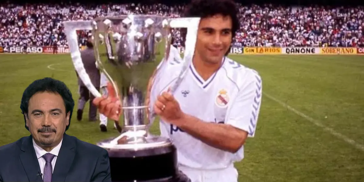 Hugo Sánchez coronándose campeón con el Real Madrid. Foto: Mediotiempo.