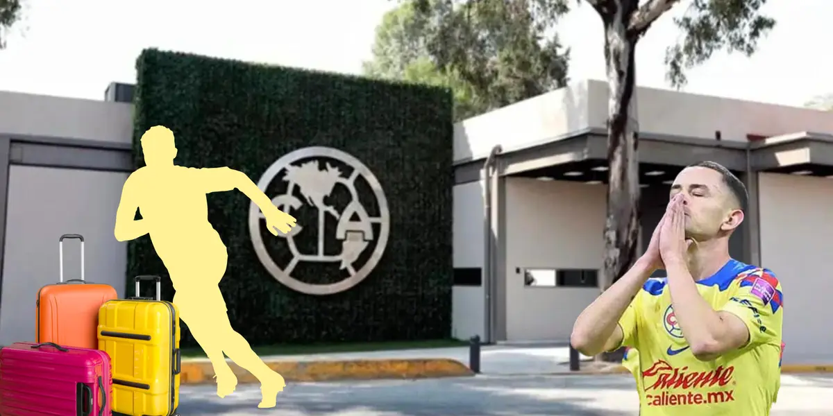 Instalación del Club América desde a fuera. Fidalgo y silueta con maletas. Foto: En Coapa.