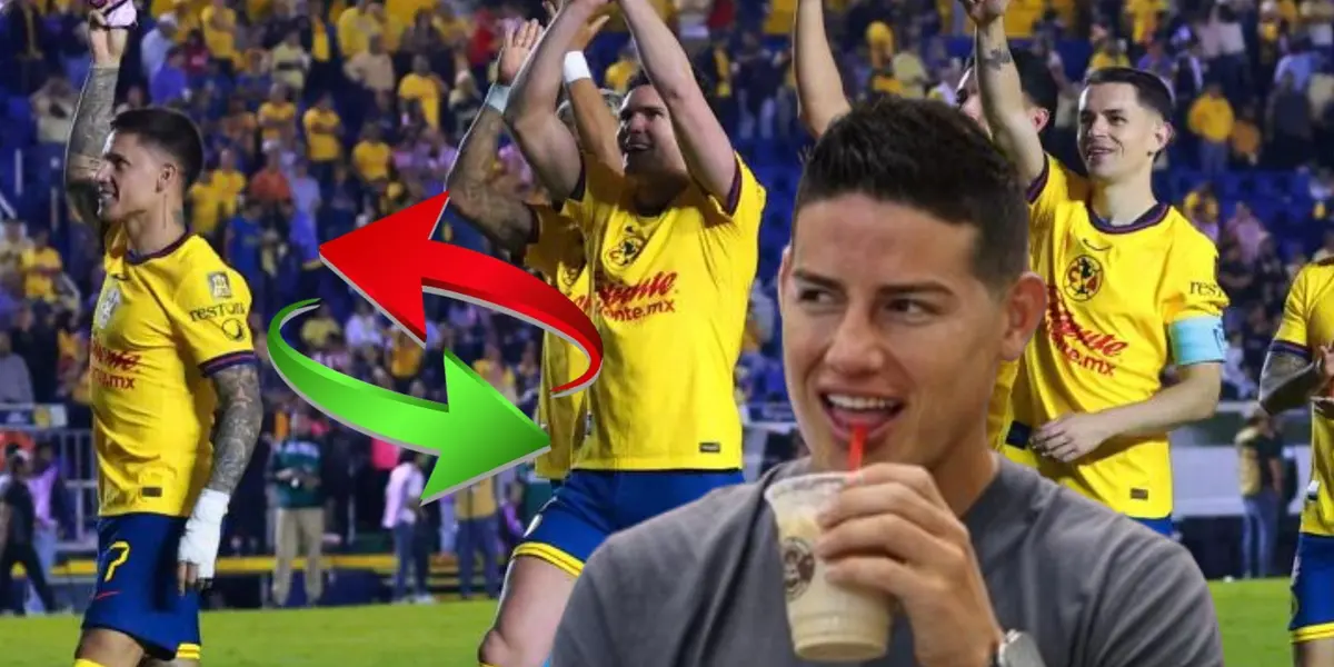 James Rodríguez, flechas rojas y verdes, jugadores del América/Foto ESPN.