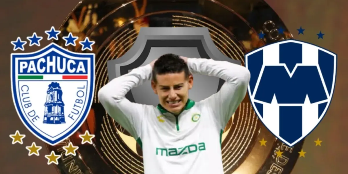 James Rodríguez junto a escudo de Pachuca y Rayados / FOTO EL ESPECTADOR