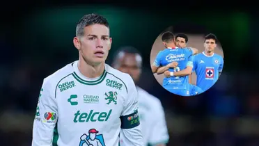 James Rodríguez reclamando y jugadores de Cruz Azul/ Foto MexSport.