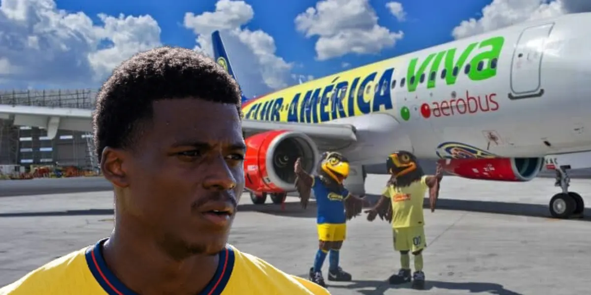 Javairo Dilrosun y avión de las Águilas del América/Foto El Souvenir.
