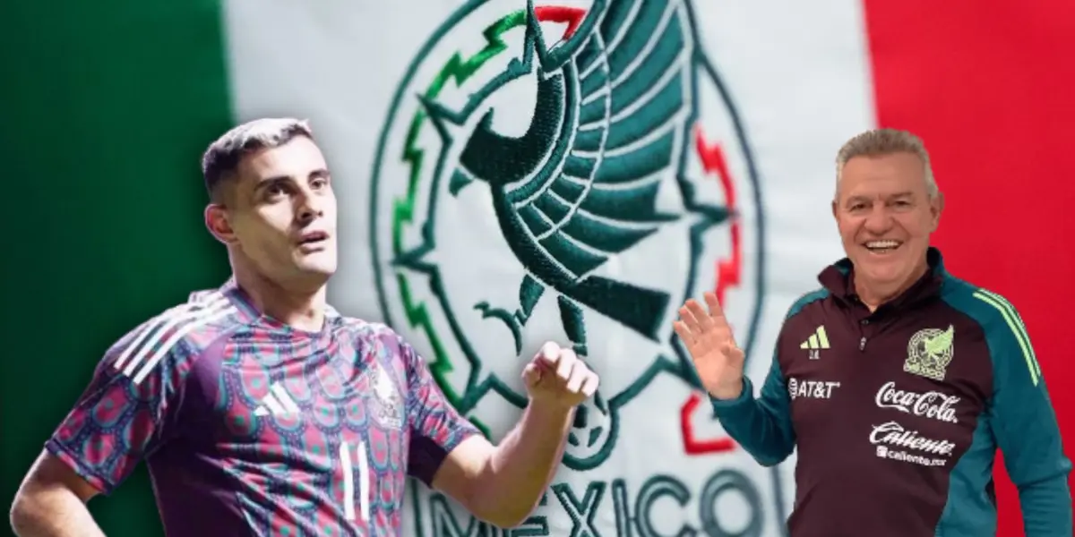 Javier Aguirre con mano alzada y Germán Berterame a un lado/ Foto Somos News.