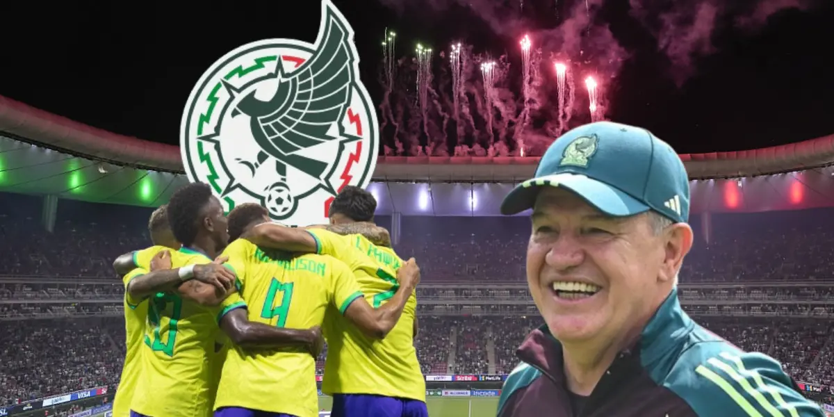 Javier Aguirre sonriente y jugadores de la Selección Brasileña abrazados /Foto Goles y Cifras.