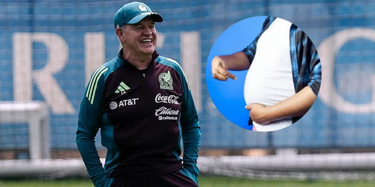 Javier Aguirre y hombre señalando su estómago/Foto Diario AS.