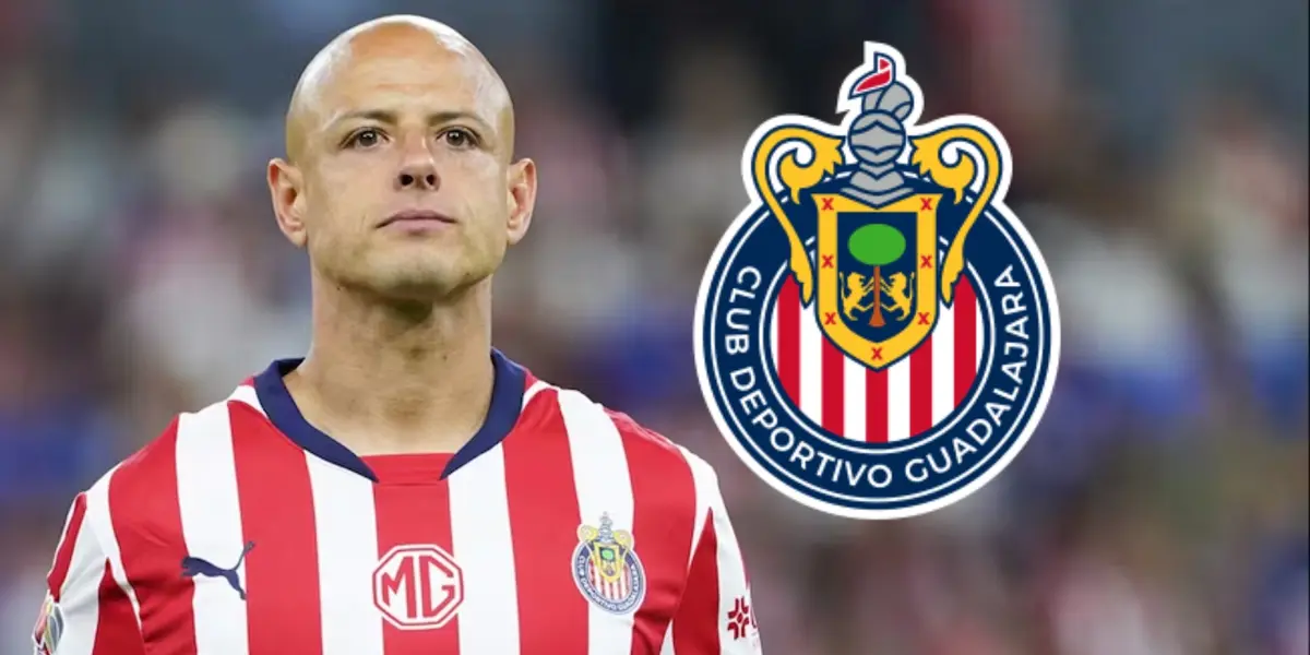 Javier Hernández junto al escudo de Chivas / FOTO EL UNIVERSAL