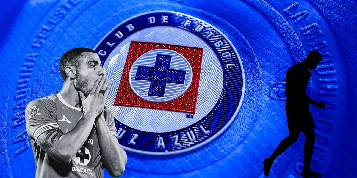 Jersey de Cruz Azul de fondo, tomado de Tienda Cruz Azul, con Giakoumakis al frente