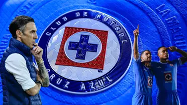 Jersey de Cruz Azul de fondo, tomado de Tienda Cruz Azul, con Vicente, Ditta y Rivero