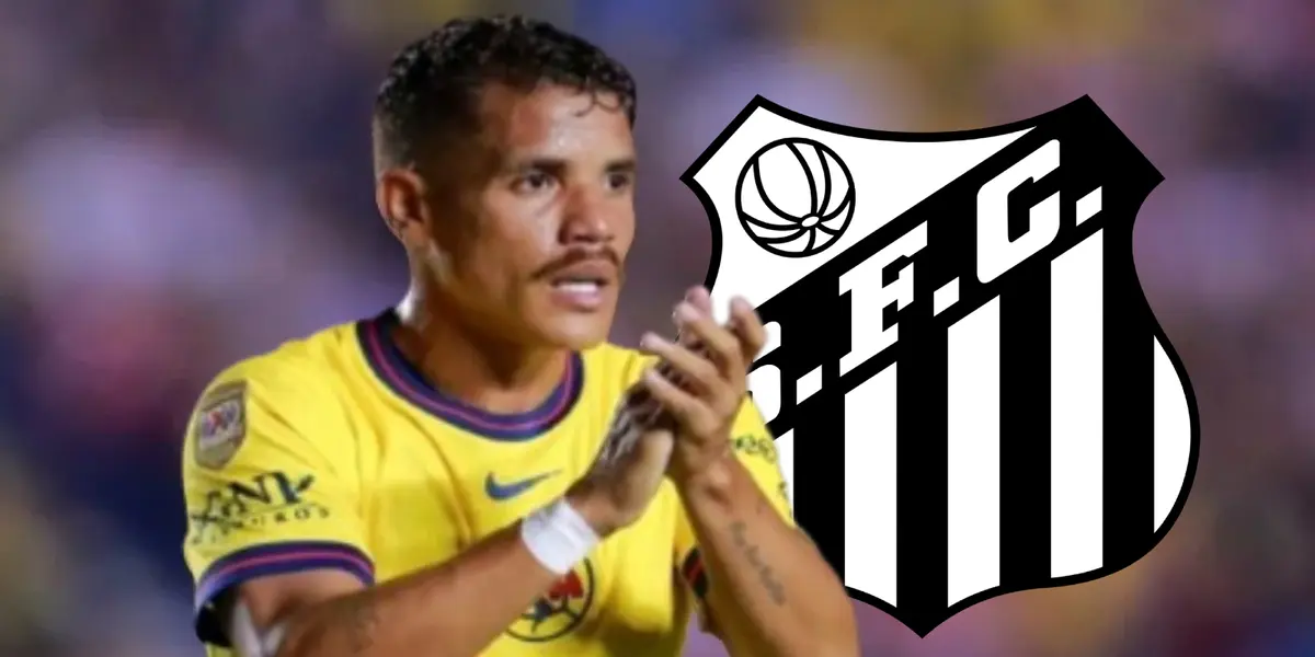 Jonathan dos Santos junto al escudo de Santos / FOTO DEBATE