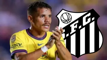 Jonathan dos Santos junto al escudo de Santos / FOTO DEBATE