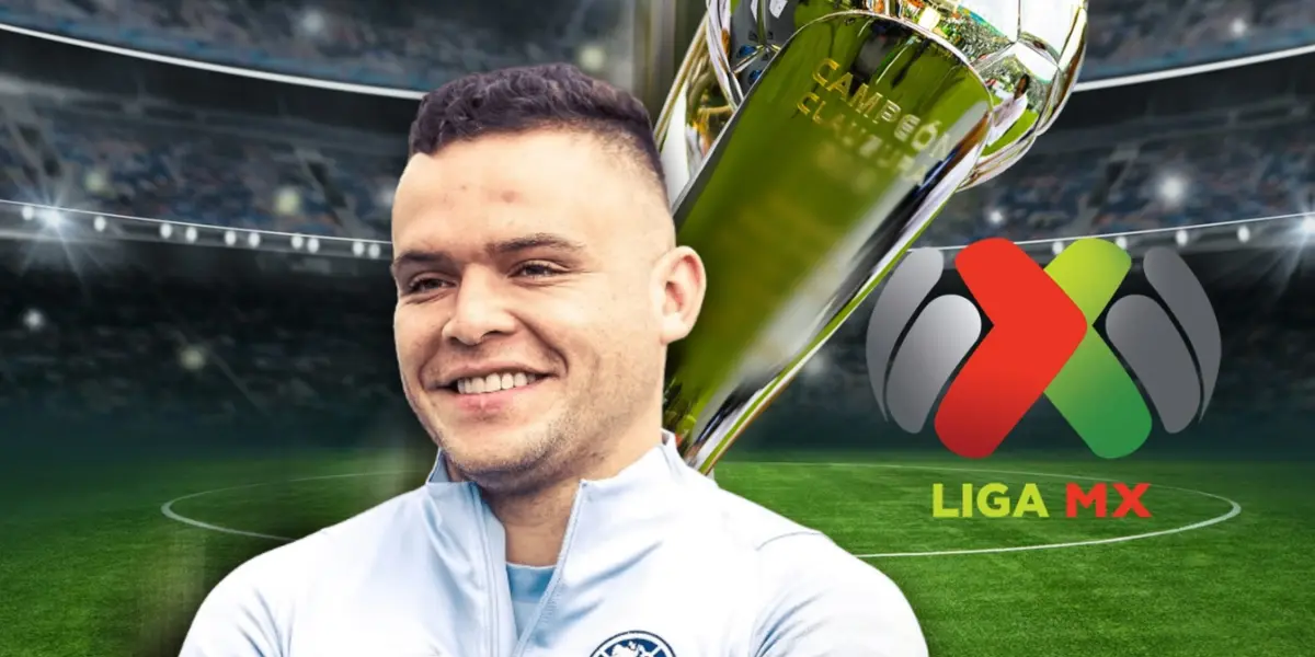 Jonathan Rodríguez sonriendo y logo de la Liga MX/Foto El Financiero.