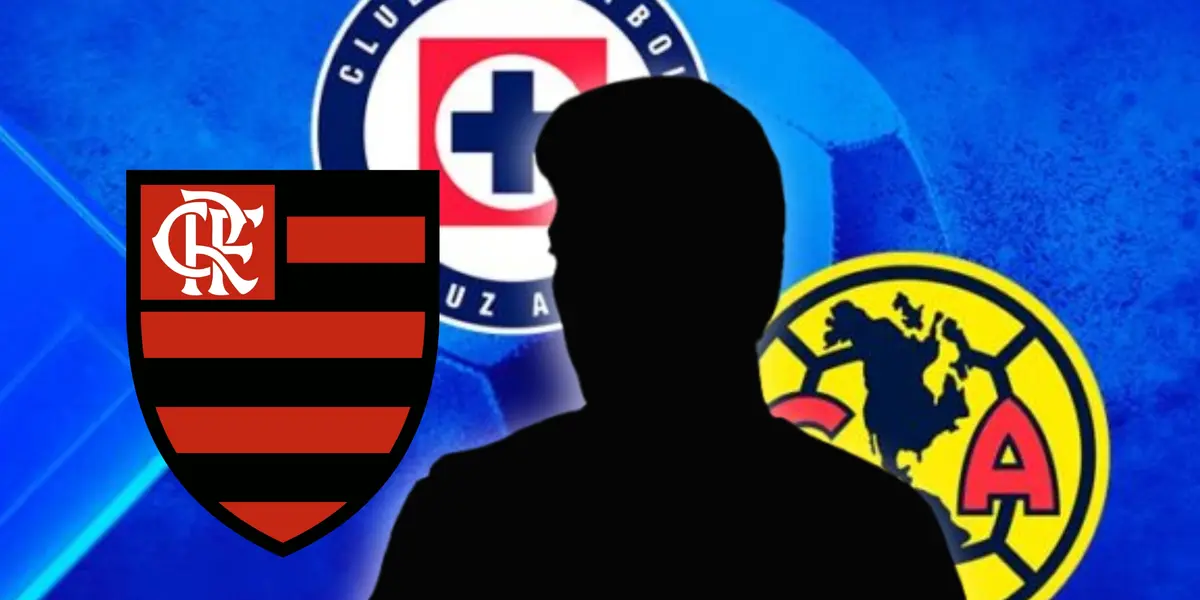 Jorge Carrascal en forma de silueta, escudos de Flamengo, América y Cruz Azul/Foto Uno TV.