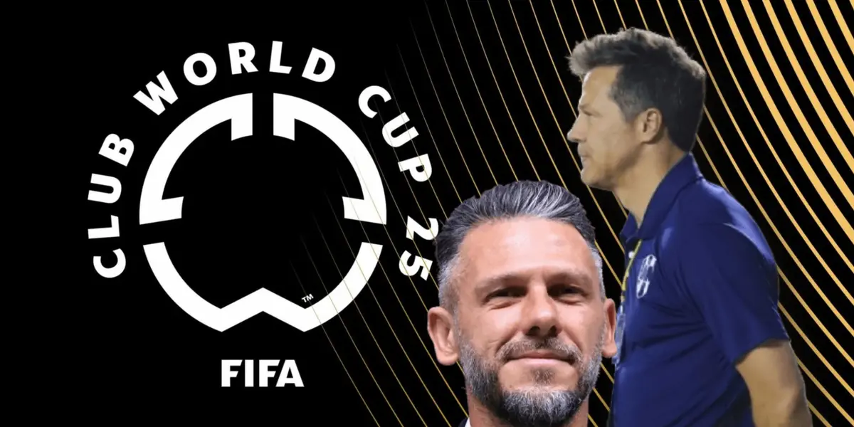 José Antonio Noriega y Martín Demichelis, logo de Mundial de Clubes/Foto FIFA.