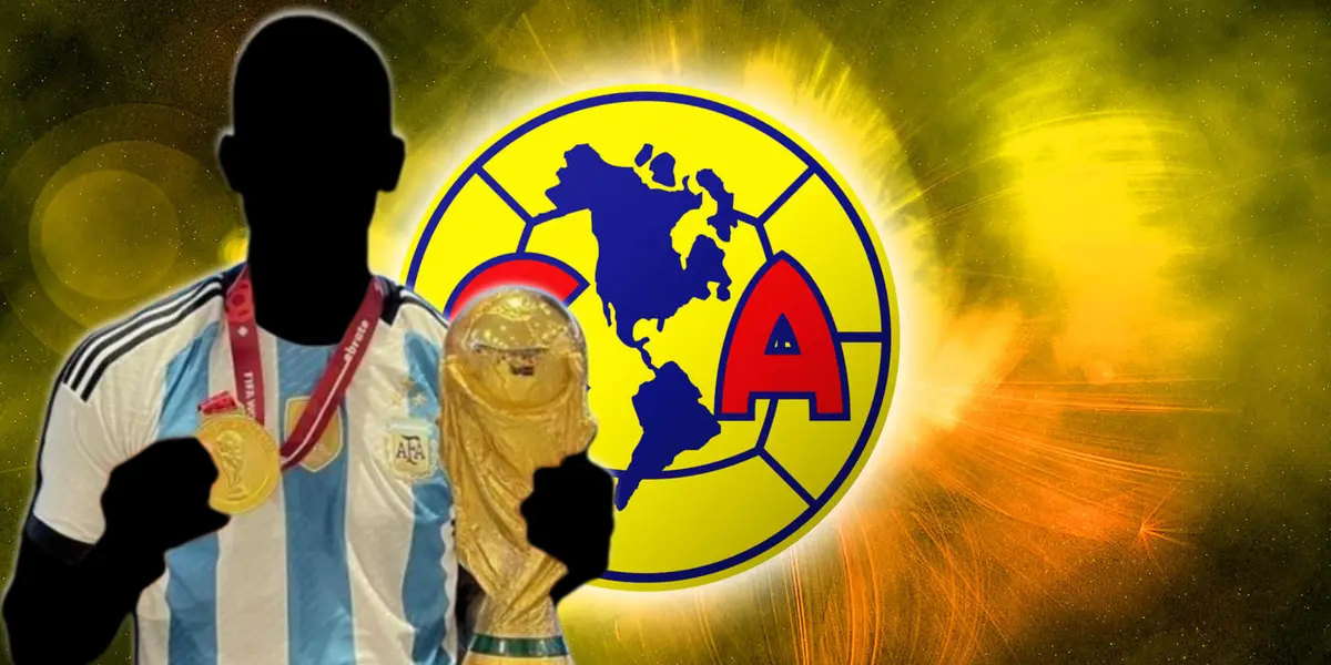 Jugador argentino incógnito junto al escudo del América / FOTO YAHOO NOTICIAS