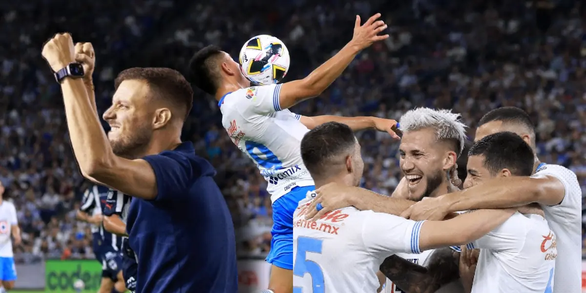 Jugador controlando el balón y Martín Anselmi/ Foto Cruz Azul.