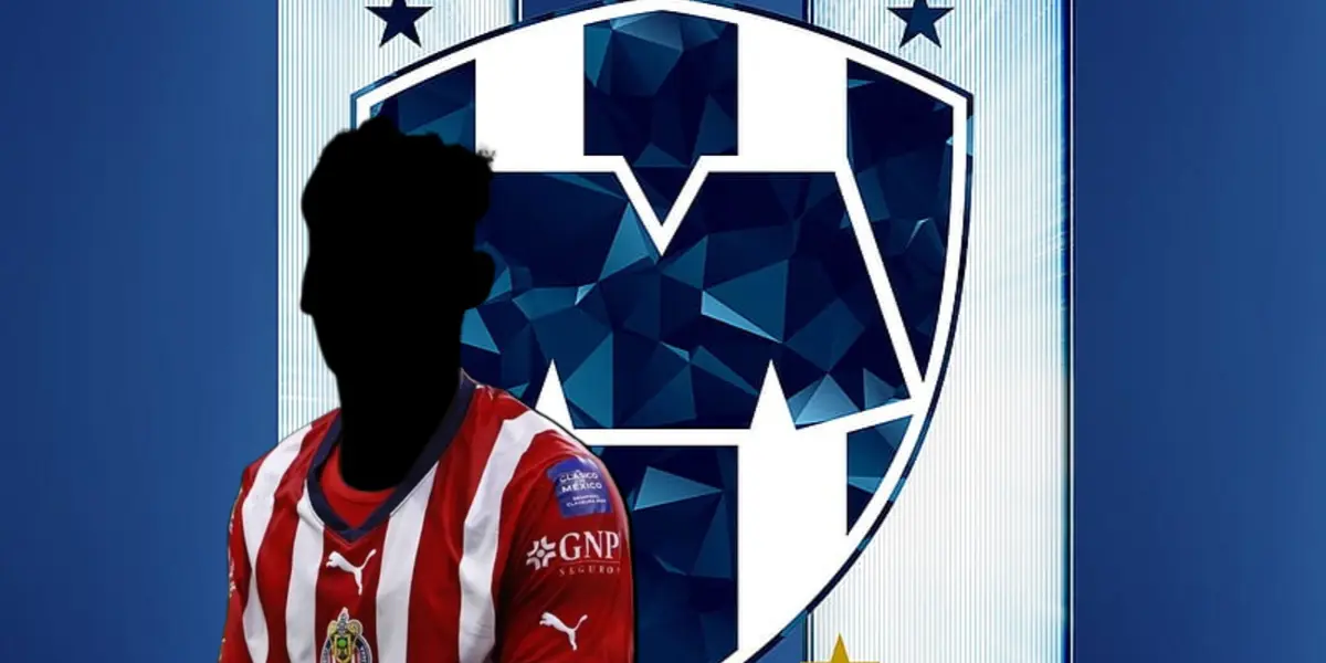 Jugador incógnito de Chivas junto al escudo de Rayados / FOTO MEXSPORT