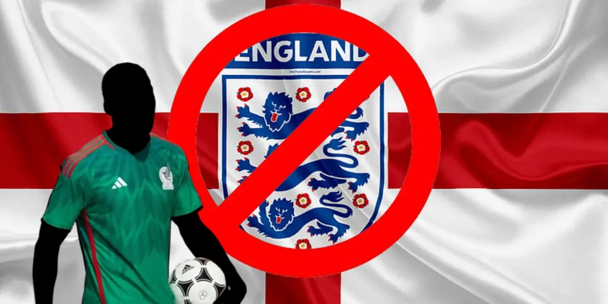 Jugador incógnito de la Selección Mexicana junto al escudo de Inglaterra / FOTO HOTBOOK