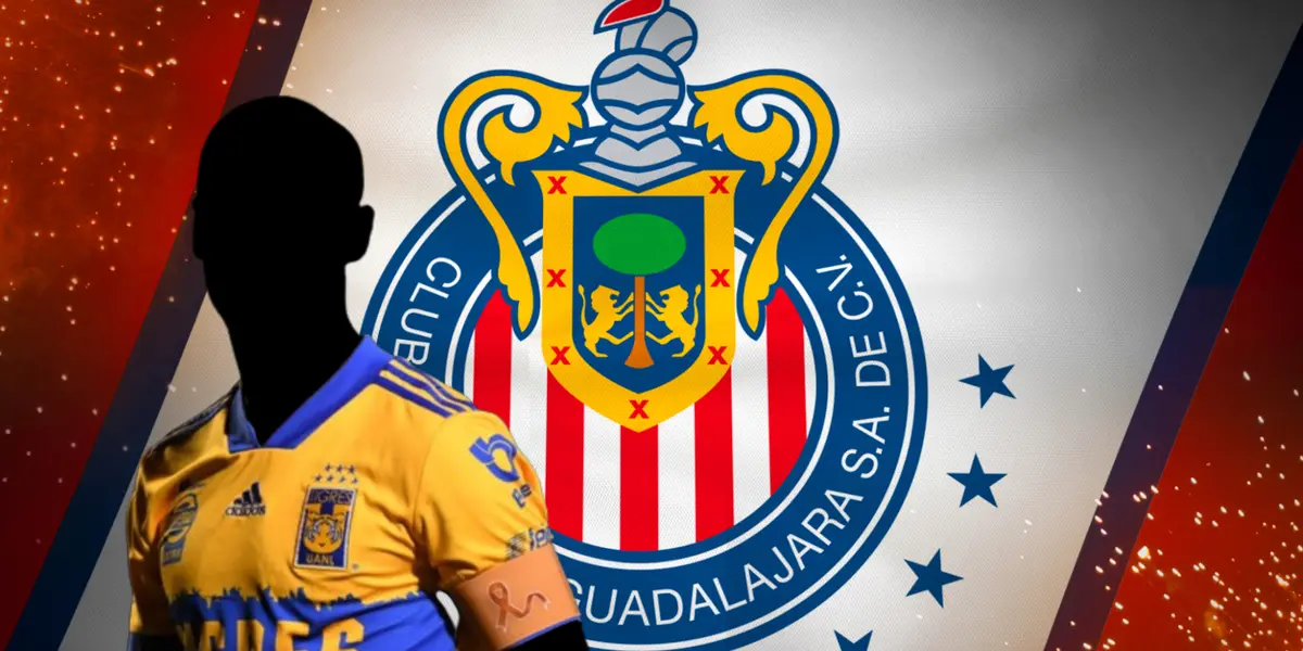 Jugador incógnito de Tigres junto al escudo de Chivas / FOTO IMAGO7