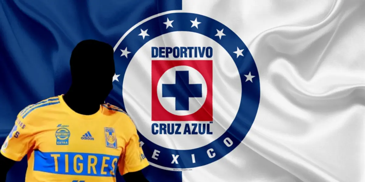 Jugador incógnito de Tigres junto al escudo del Cruz Azul / FOTO JAM MEDIA