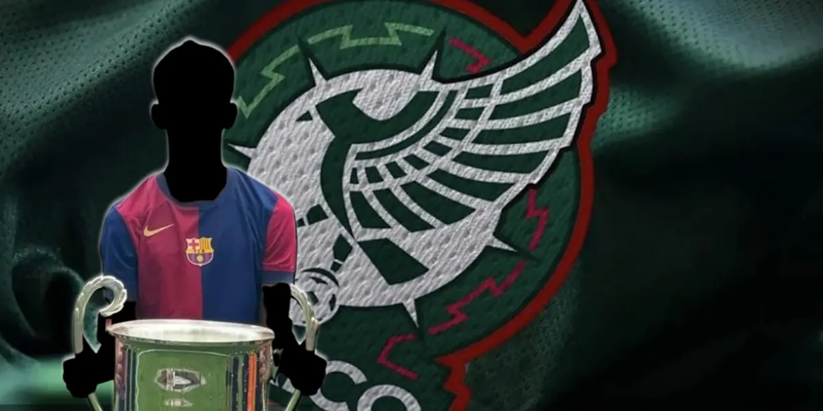 Jugador incógnito del FC Barcelona junto al escudo del Tri / FOTO X