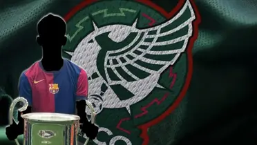 Jugador incógnito del FC Barcelona junto al escudo del Tri / FOTO X