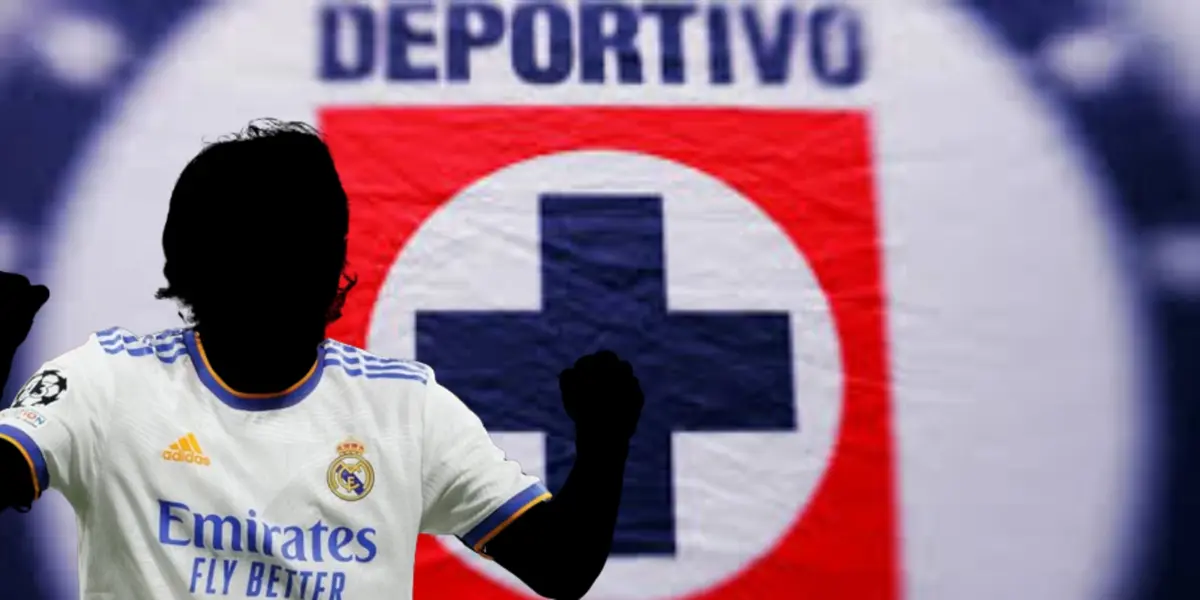 Jugador incógnito del Real Madrid junto al escudo de Cruz Azul / FOTO JAM MEDIA
